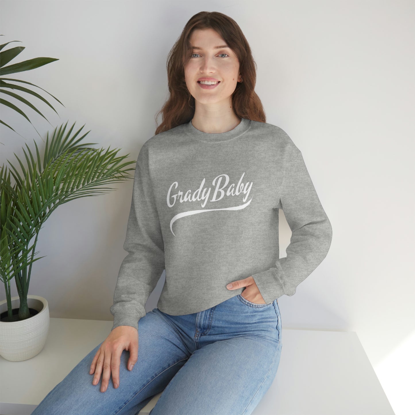 "Grady Baby" White Swoop Lightweight Crewneck Sweatshirt